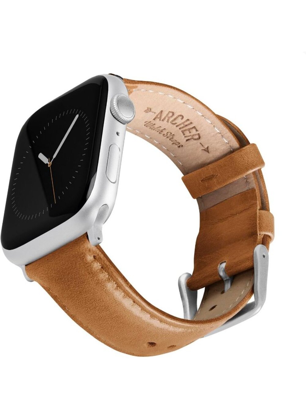 Men's Camel Tan/Matched Thread, Matte Silver Hardware Leather Straps Apple Watch